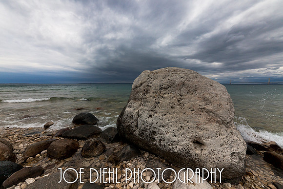 Mcgulpin Rock with Mackinac Bridge in Background Mackinaw City, MI