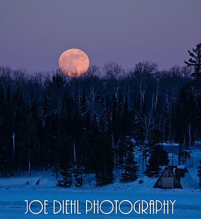 Cold Moon over St. Mary's River Barbeau, MI