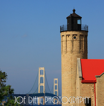 The Old Mackinac Point Lighthouse and Mackinac Bridge Mackinaw City, MI